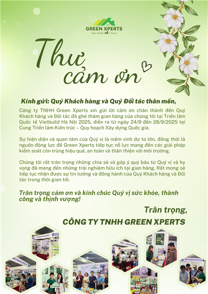 GREEN XPERTS GỬI LỜI CẢM ƠN QUÝ KHÁCH HÀNG VÀ ĐỐI TÁC ĐÃ ĐẾN THAM QUAN GIAN HÀNG TẠI TRIỂN LÃM VIETBUILD HÀ NỘI 2025